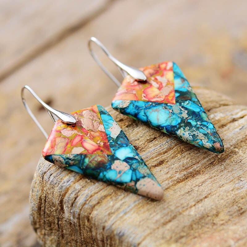 Boucles d'Oreilles Flèche en Jaspe "Calme Après la Tempête"