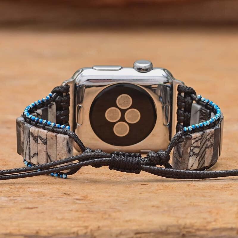 Bracelet de Montre Connectée Élégance Pure en Jaspe Zébré