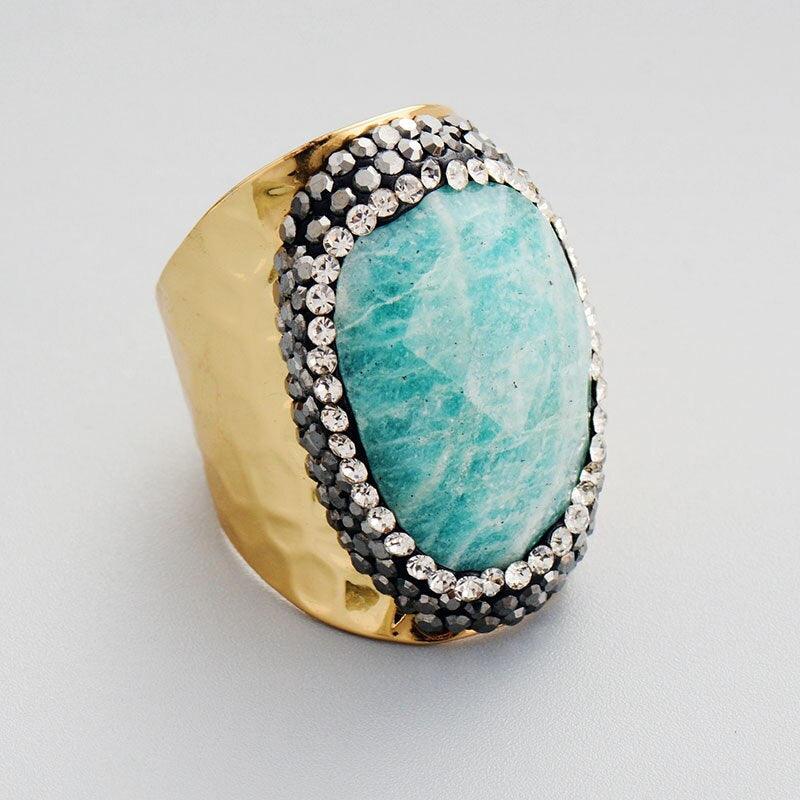 Bague Cocktail Oeil de Corail en Amazonite