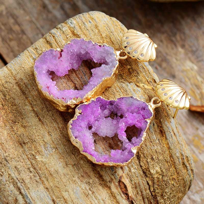 Boucles d'Oreilles Sirène Féerique en Pierre Druzy