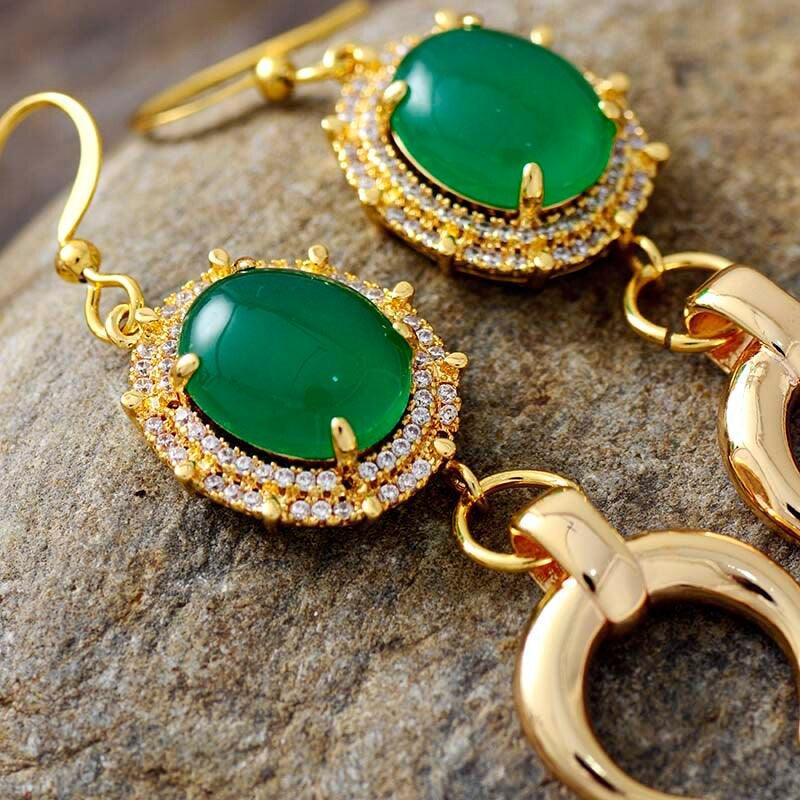 Boucles d'Oreilles en Pierre de Rhin Croissant de Lune