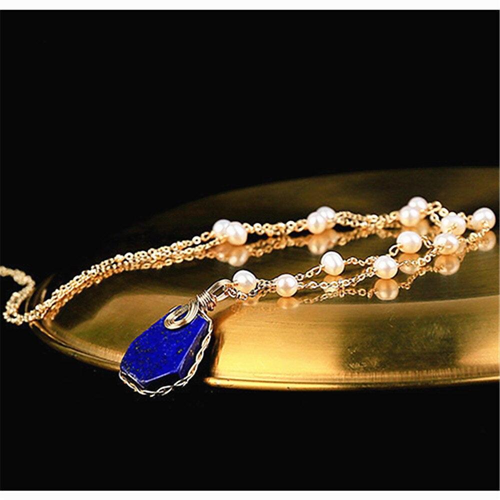 Pendentif Profondeurs Océaniques en Perles d'Eau Douce et Lapis-Lazuli
