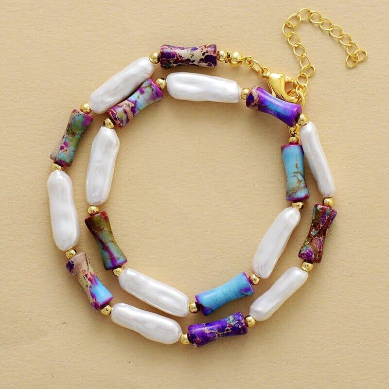 Collier Ras-du-Cou Harmonieuse Côte en Perles & Jaspe