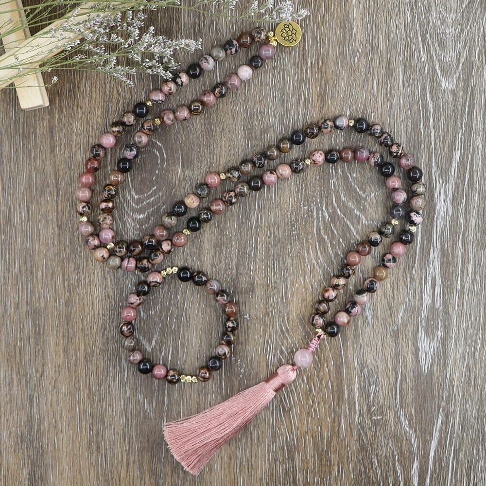 Collier Mala en Rhodochrosite Éveil du Coeur