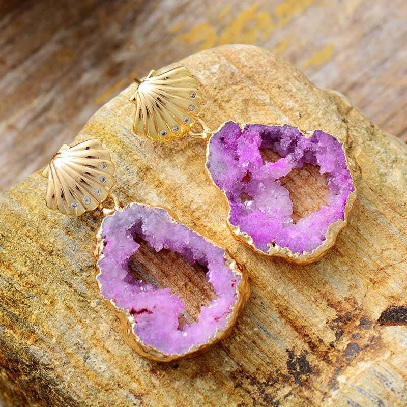 Boucles d'Oreilles Sirène Féerique en Pierre Druzy