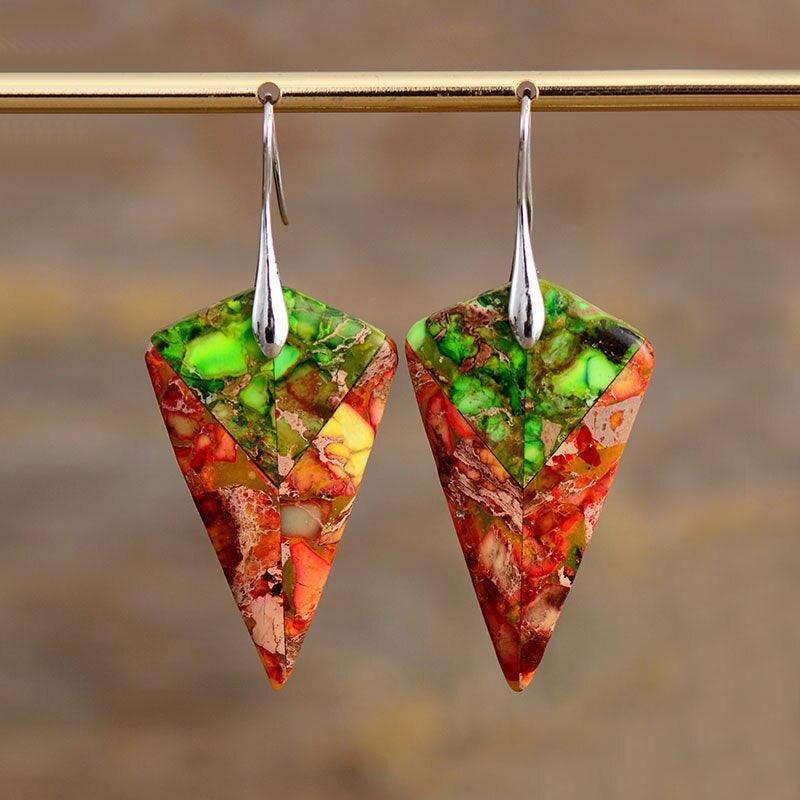 Boucles d'Oreilles Flèche en Jaspe "Calme Après la Tempête"