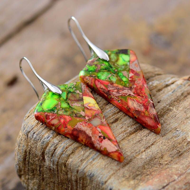 Boucles d'Oreilles Flèche en Jaspe "Calme Après la Tempête"