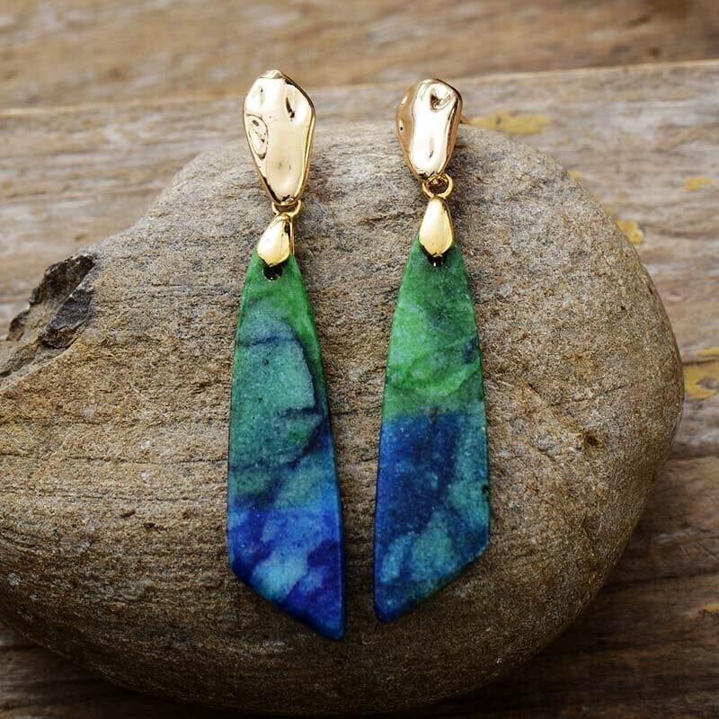 Boucles d'Oreilles en Jade Doré - Bénédictions Époustouflantes