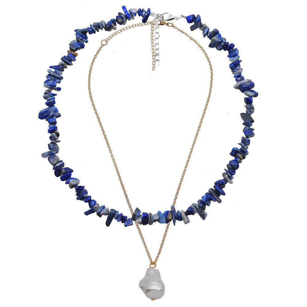 Élégant Collier en Corail, Aventurine, Lapis-Lazuli et Améthyste