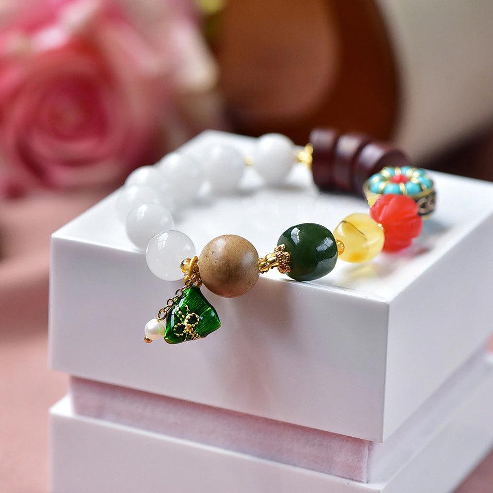 Bracelet Opulence Celeste en Jade, Jaspe et Agate