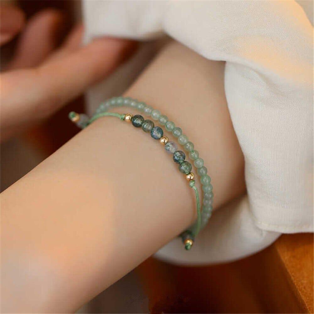 Bracelet Ravissement de l'Âme en Agate Verte et Préhnite
