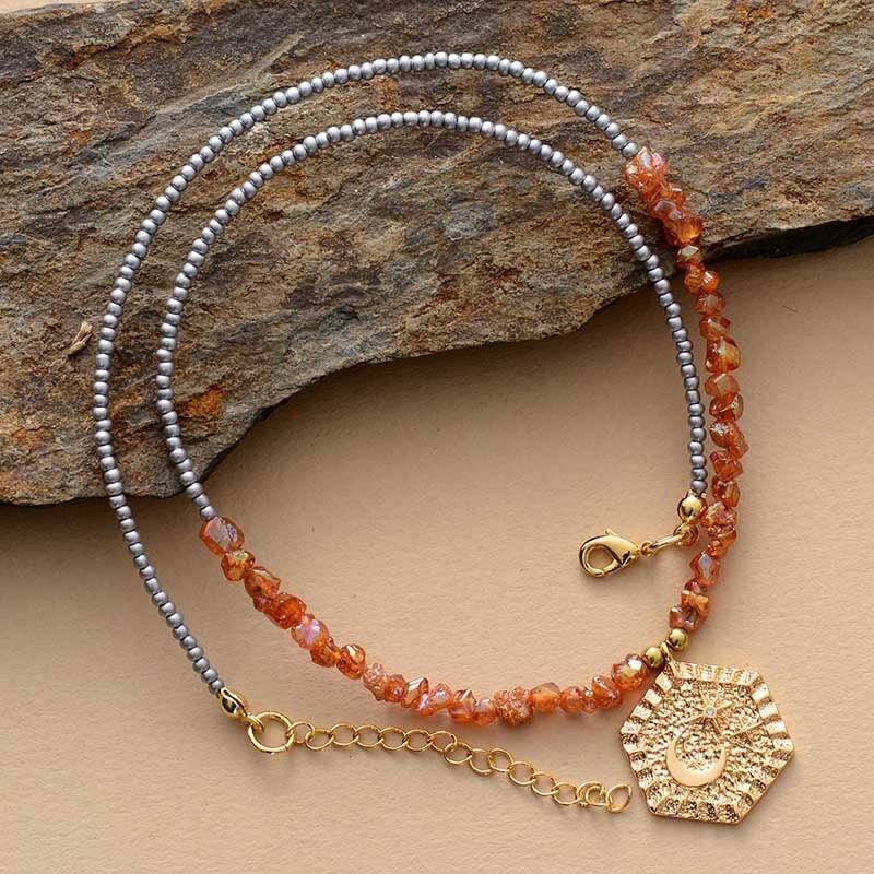 Collier Reine de la Jungle en Quartz et Jade