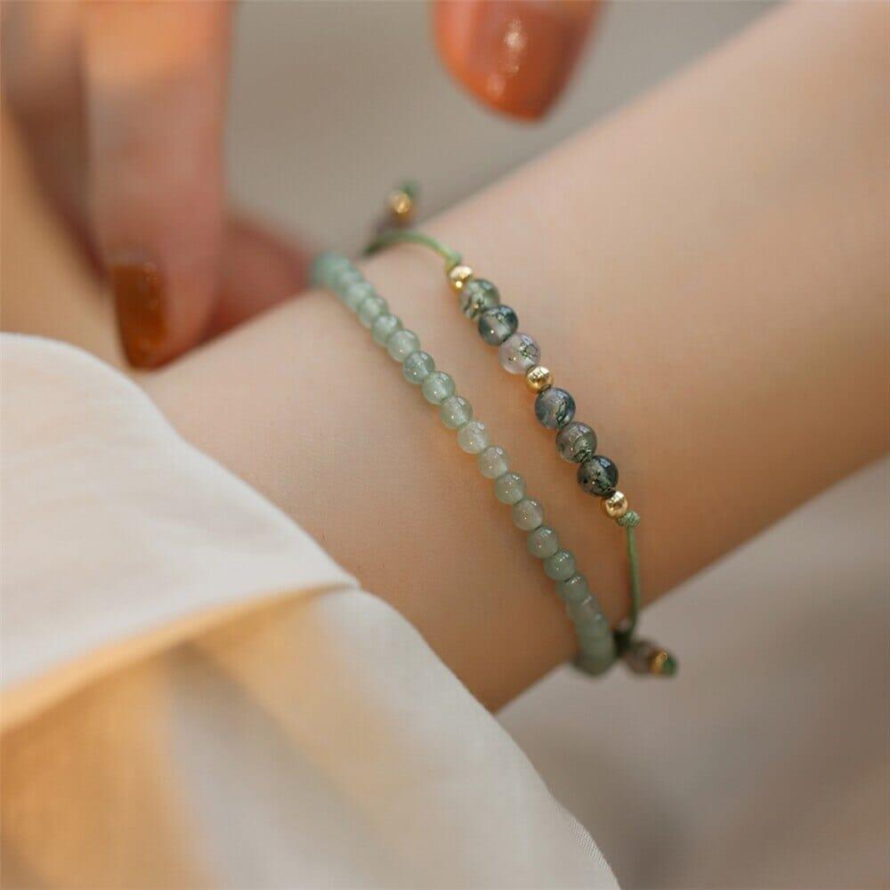 Bracelet Ravissement de l'Âme en Agate Verte et Préhnite