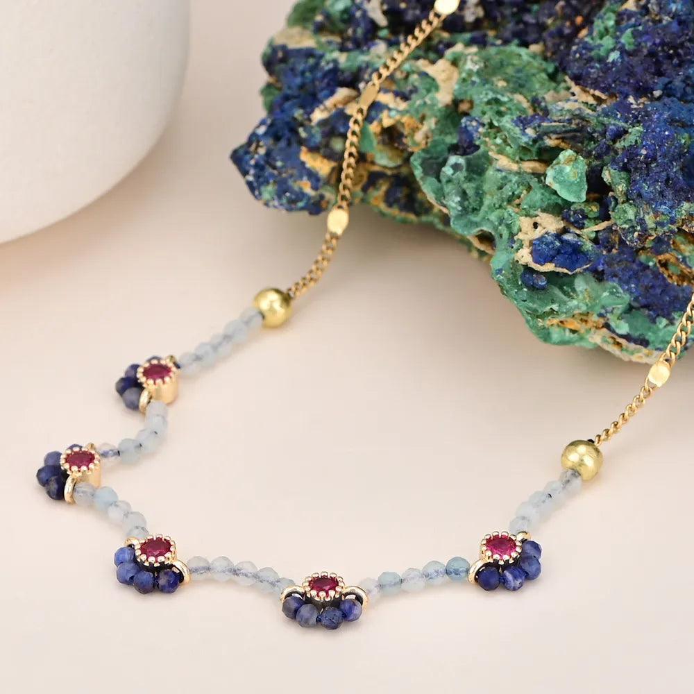 Collier Divine Floraison en Opale & Sodalite