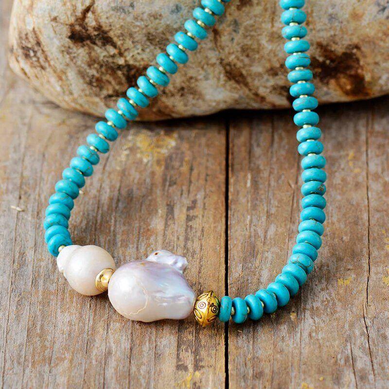 Collier Baisé Océanique en Perles et Turquoise