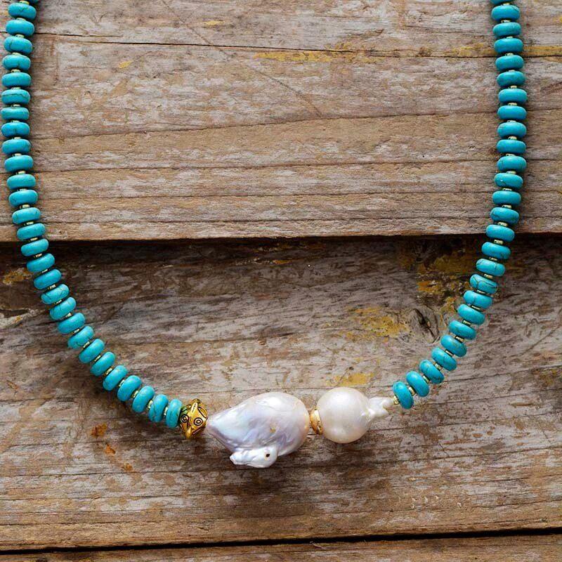 Collier Baisé Océanique en Perles et Turquoise