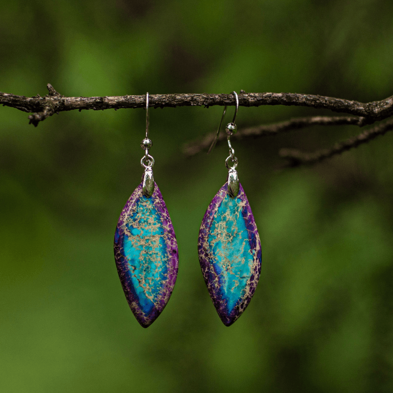 Boucles d'Oreilles Triangulaires en Feuille de Jaspe