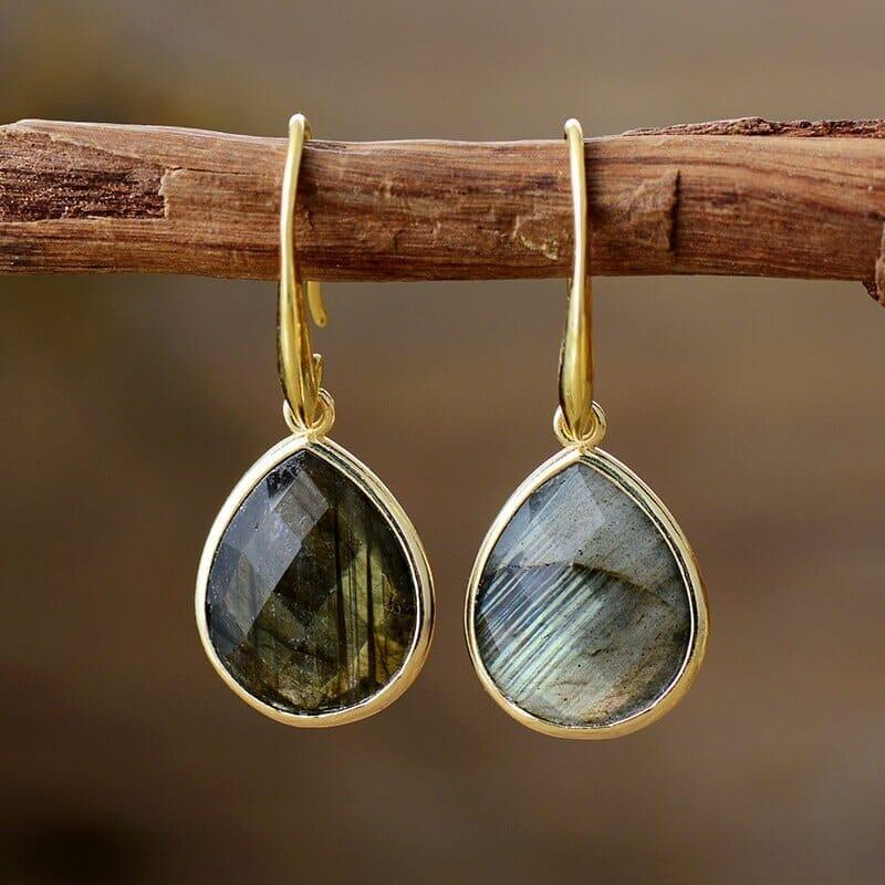 Boucles d'Oreilles Élégance Mystérieuse en Labradorite et Rhodonite