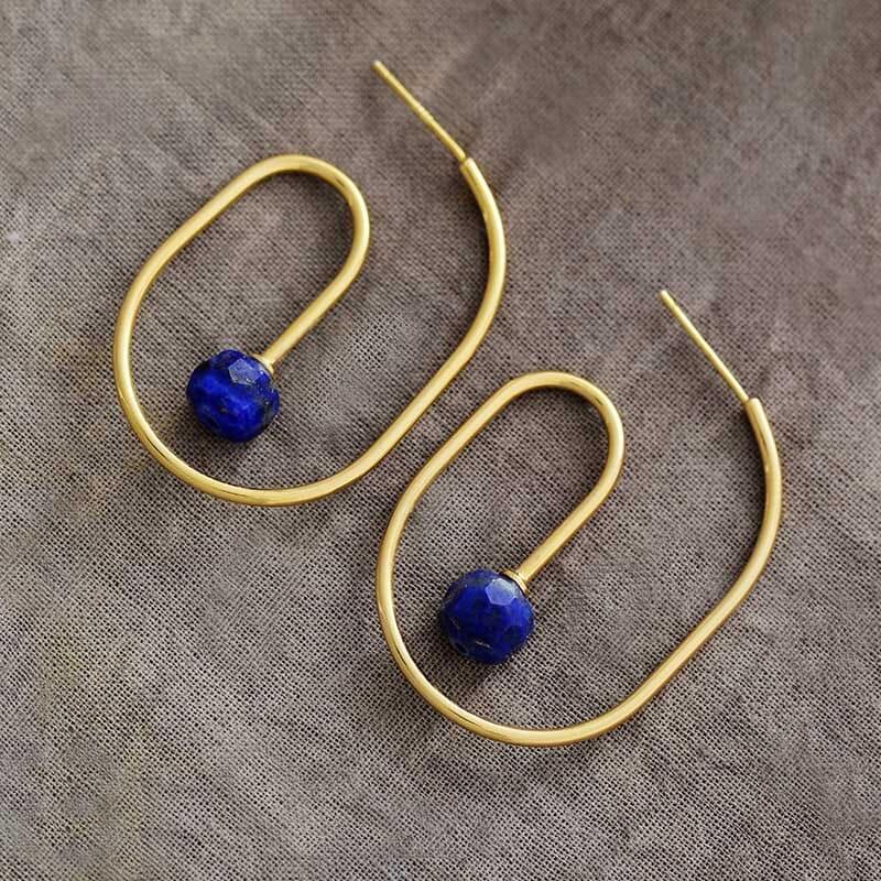 Boucles d'Oreilles Géométriques Intense Beauté en Lapis-Lazuli et Améthyste