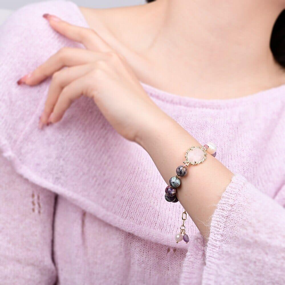 Bracelet Doré "Coup d'Amour" en Quartz Rose