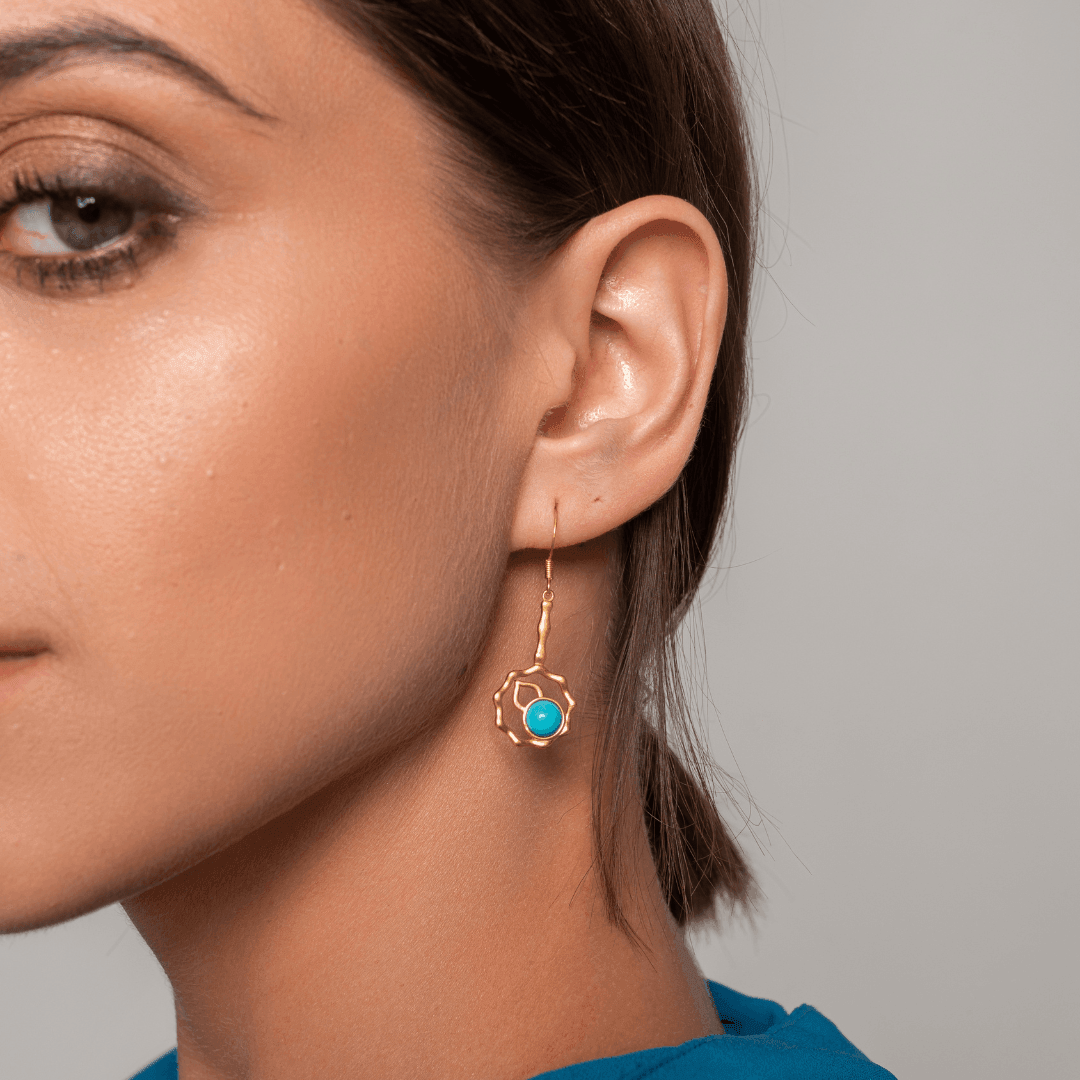 Boucles d'Oreilles Ornements en Turquoise Bleue