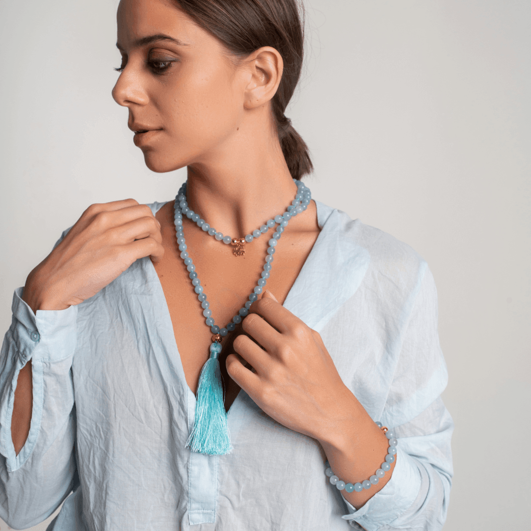 Ensemble de Collier et Bracelet Fleur de Lotus en Aigue-Marine