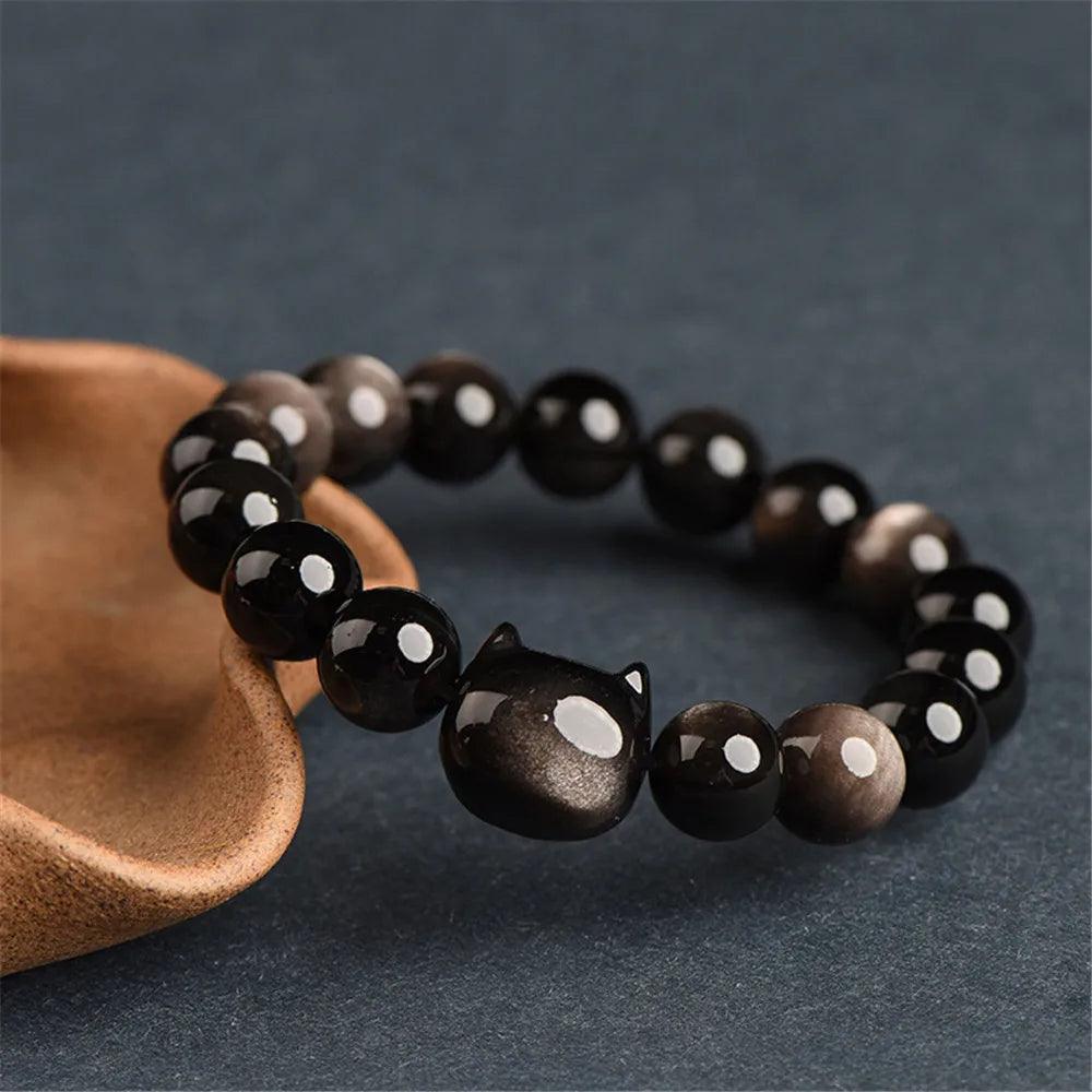 Bracelet en Obsidienne Étreinte Féline