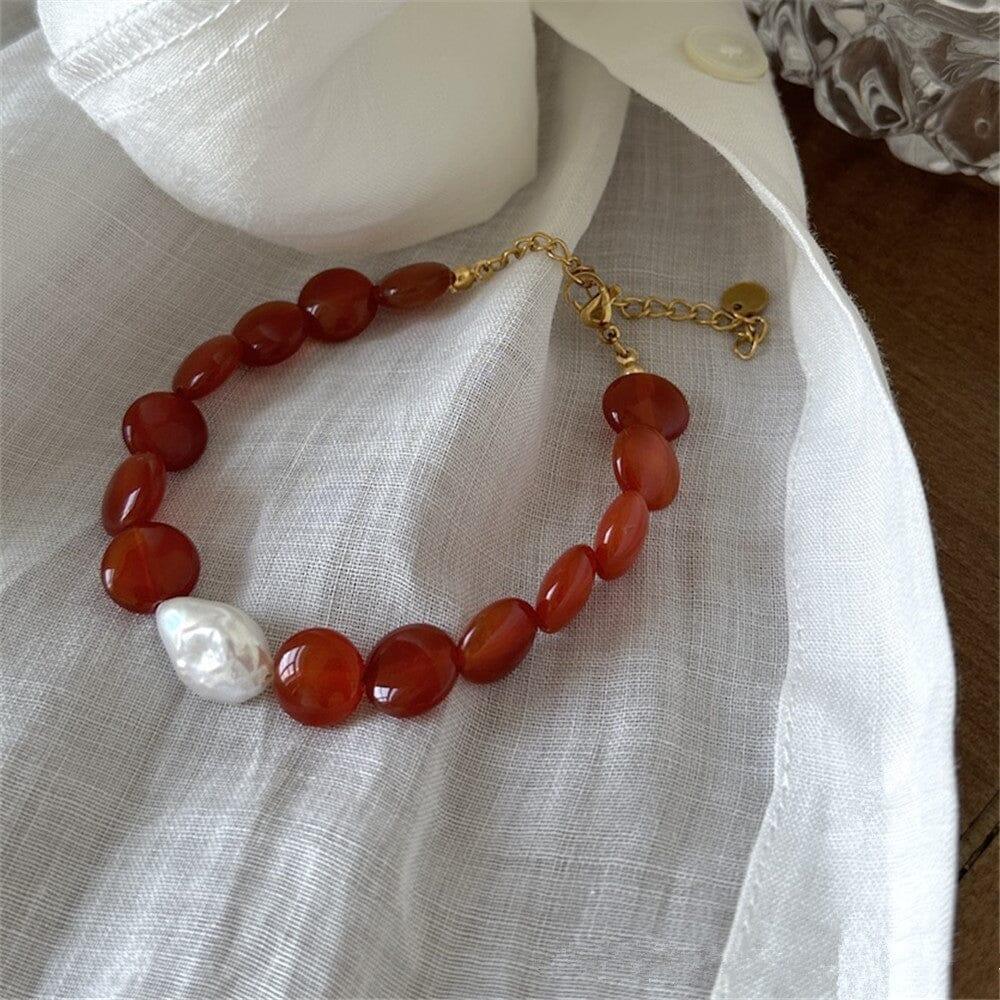 Bracelet Radieux Équilibre en Agate Rouge et Perles
