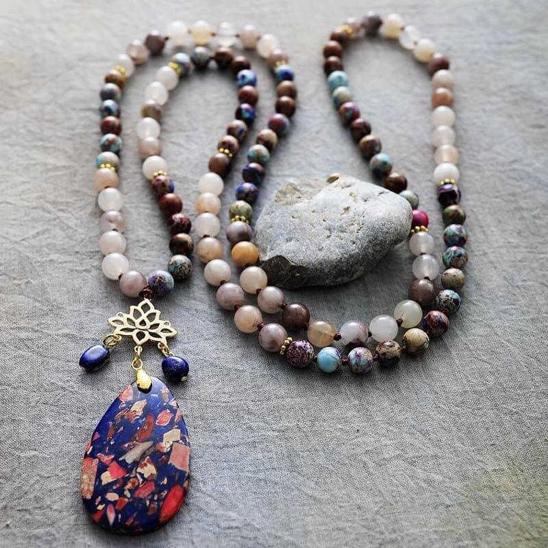 Collier Mala Grâces Spirituelles en Jaspe, Agate et Lapis-Lazuli