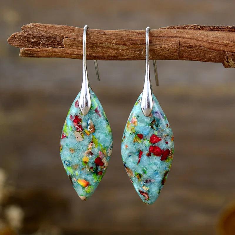 Boucles d'Oreilles Chuchotements des Feuilles en Jaspe