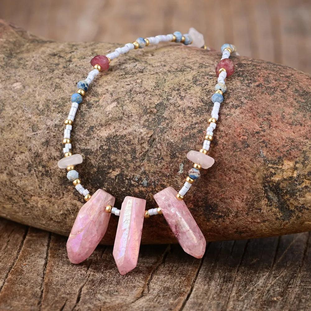 Collier Paysage Onirique en Tourmaline & Quartz Rose
