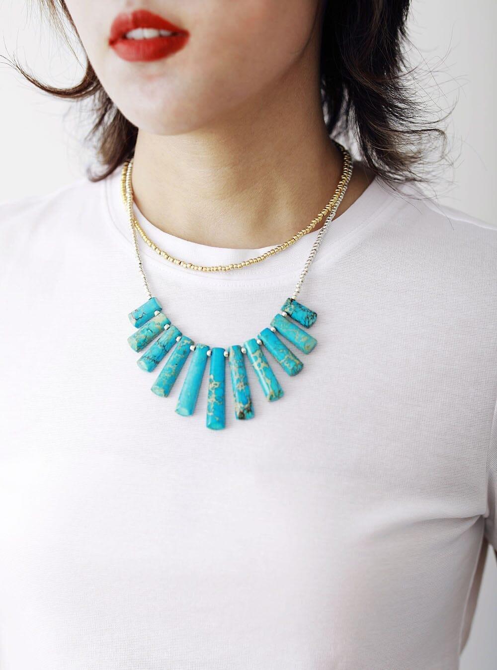 Collier Multi-Rangs Aura Paisible en Jaspe Bleu