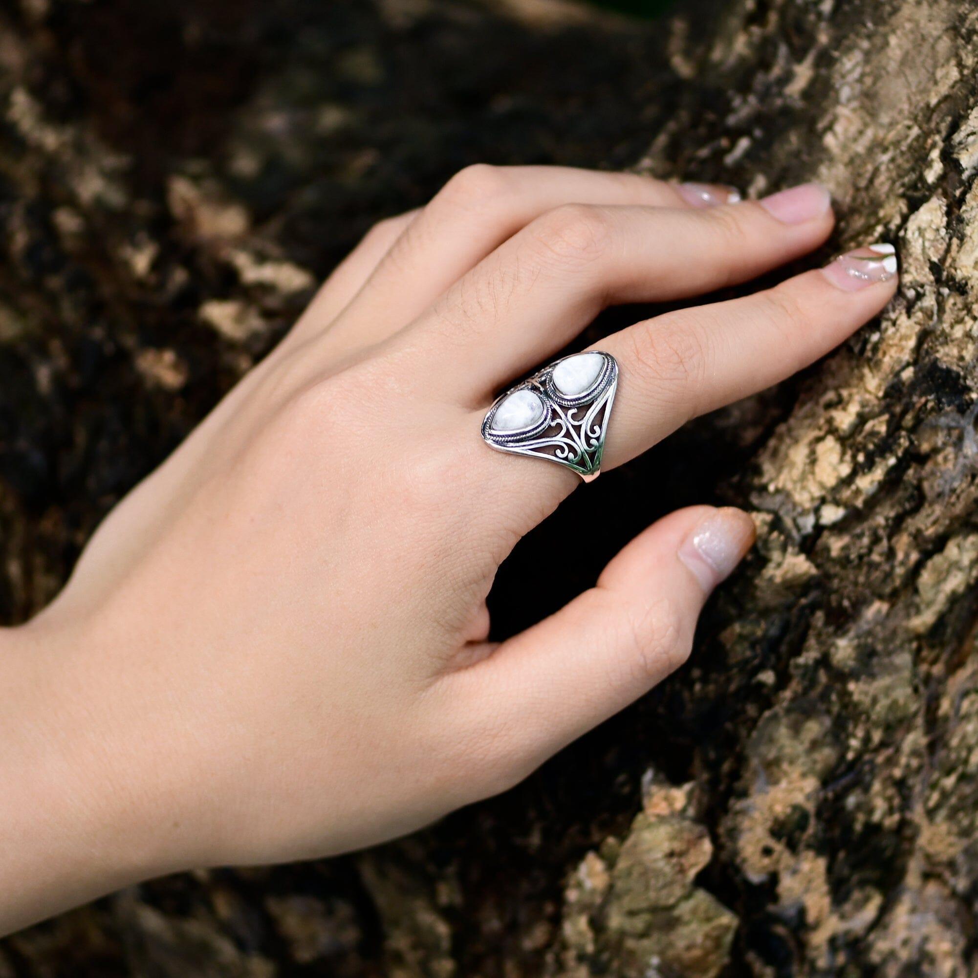 KRYSO - Bague Bohéme Duo Lueur Magique en Pierre de Lune