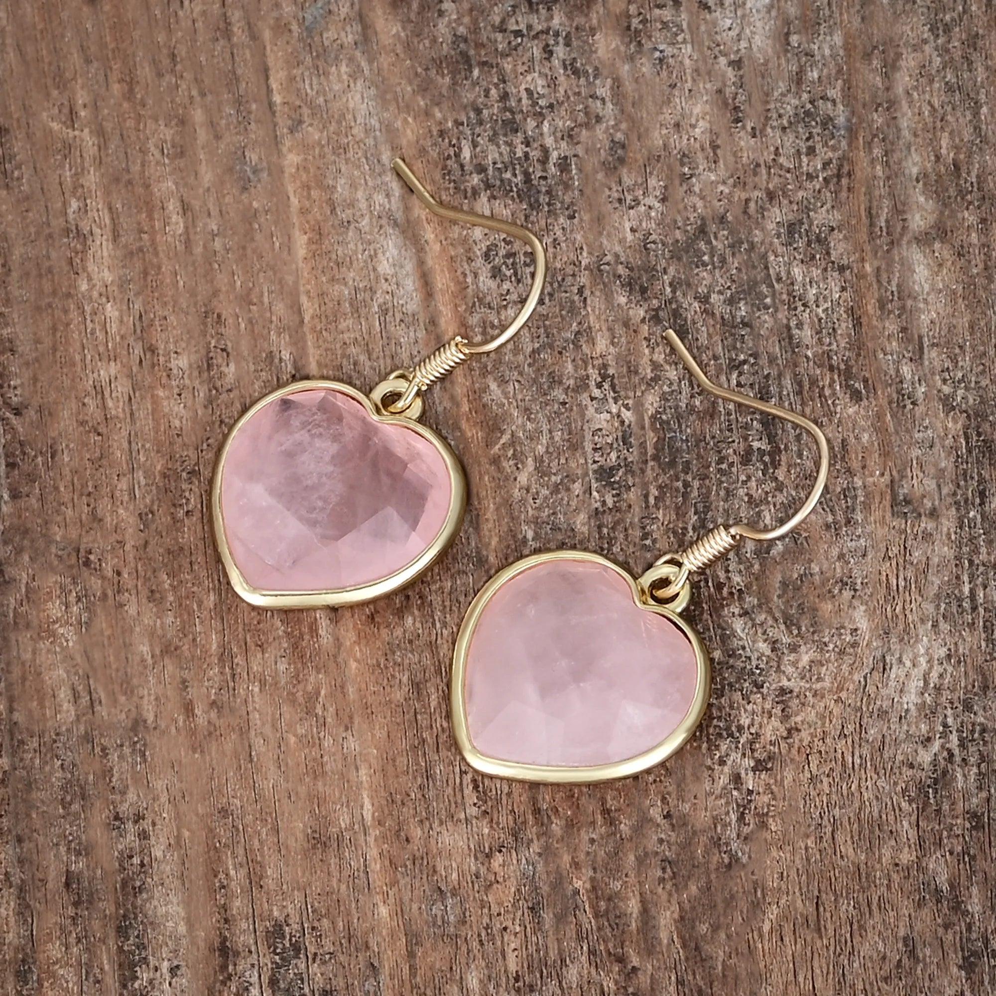 Boucles D'oreilles Coeur de Rêverie en Quartz Rose