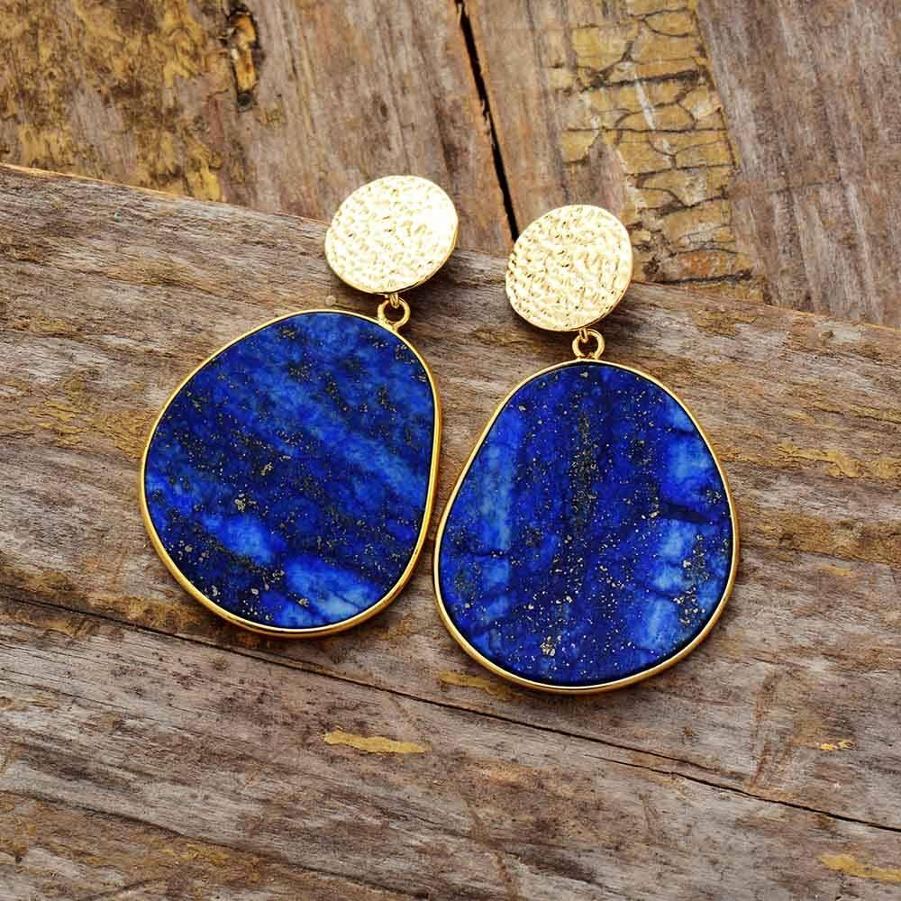 Boucles d'Oreilles en Lapis-Lazuli & Œil de Tigre Sixième Chakra