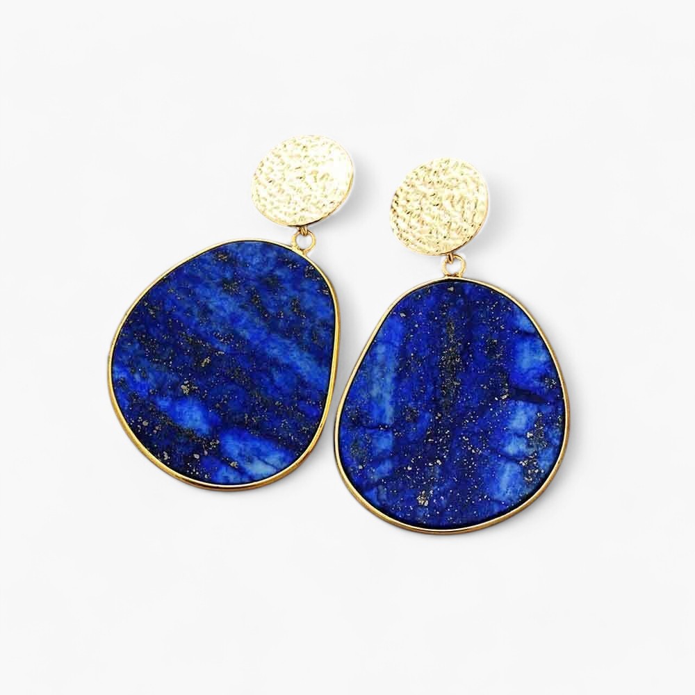 Boucles d'Oreilles en Lapis-Lazuli & Œil de Tigre Sixième Chakra