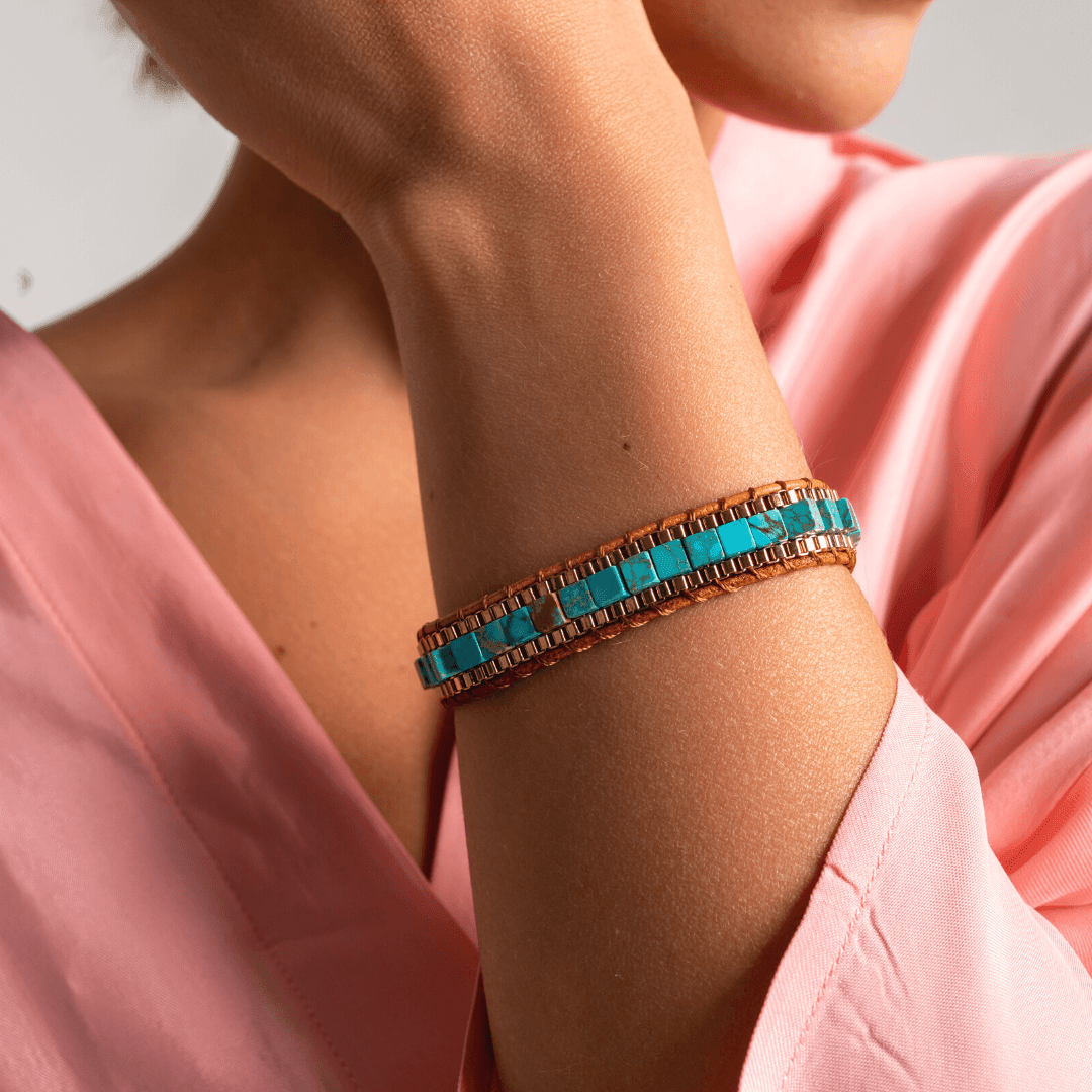 Bracelet Tissé en Chaîne et Turquoise