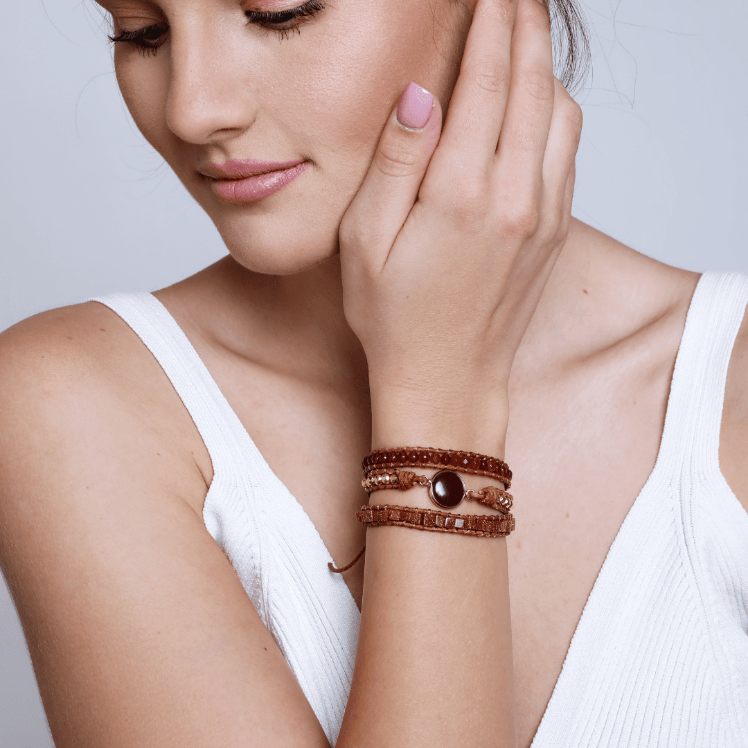 Charmant Bracelet Doré en Pierre de Soleil