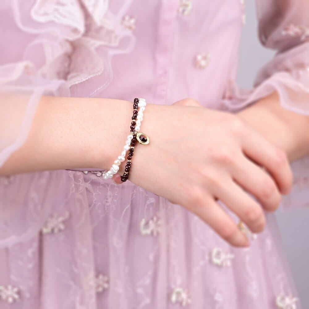 Bracelet Oeil de Tigre Rouge & Perles de Désir