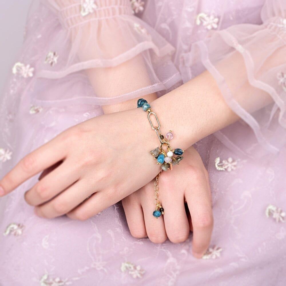 Bracelet en Or, Apatite, Labradorite, Améthyste et Perle "Rêves Sereins"