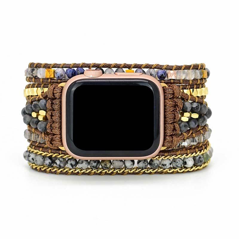 Bracelet pour Apple Watch en Pierre de Labradorite Noire