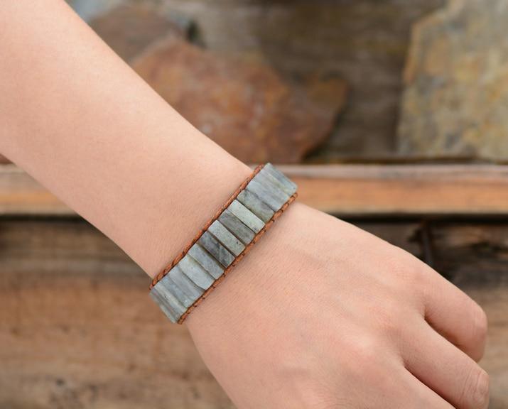 Bracelet en Cuir Léger et Labradorite