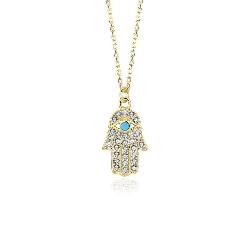 Collier Hamsa Abondante Prospérité en Or et Turquoise