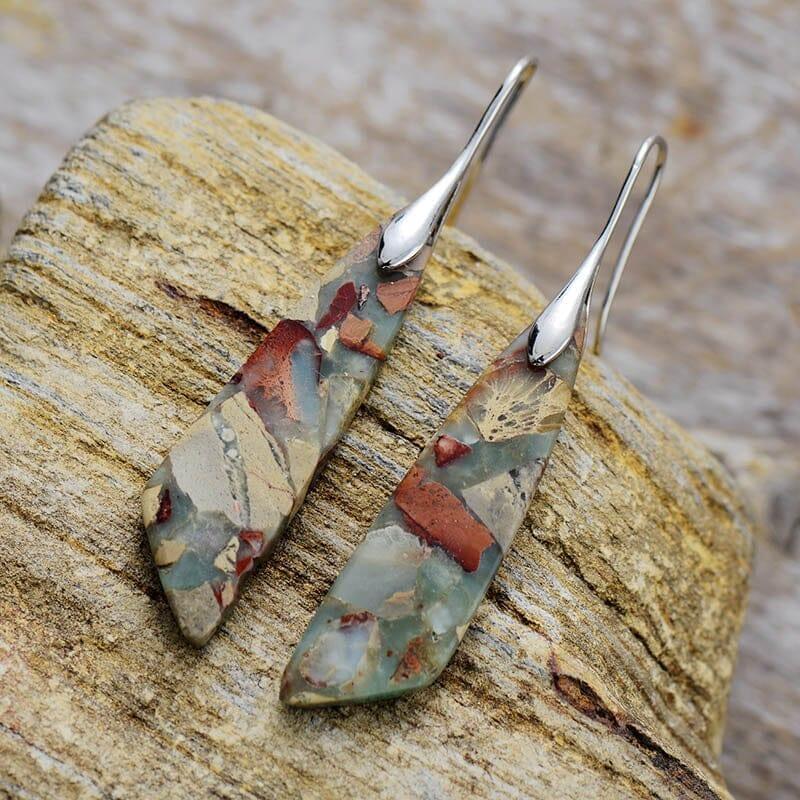 Boucles d'Oreilles Géométriques Haute Vibration en Pierres Naturelles
