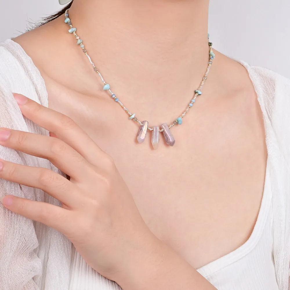 Collier Fil de Quiétude en Jaspe et Aiguë-Marine