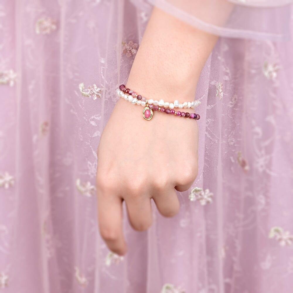 Bracelet Élégance Divine en Rhodochrosite & Perles
