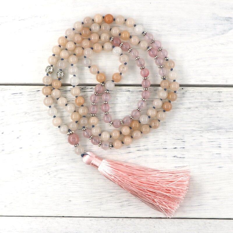 Collier Mala Audacieuse Sérénité en Quartz Rose et Aventurine Rose