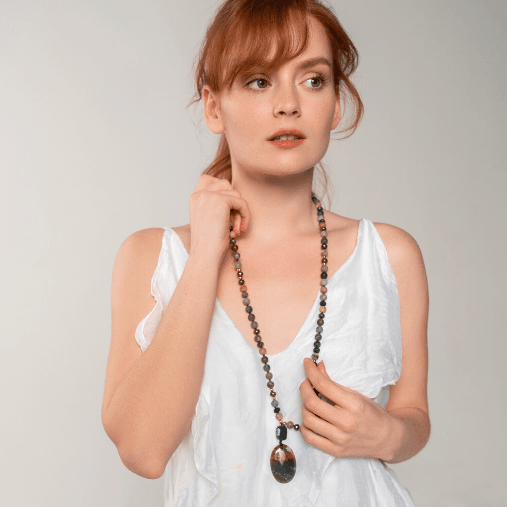 Collier Soutien Spirituel en Agate, Perles de Jaspe et Lapis-Lazuli