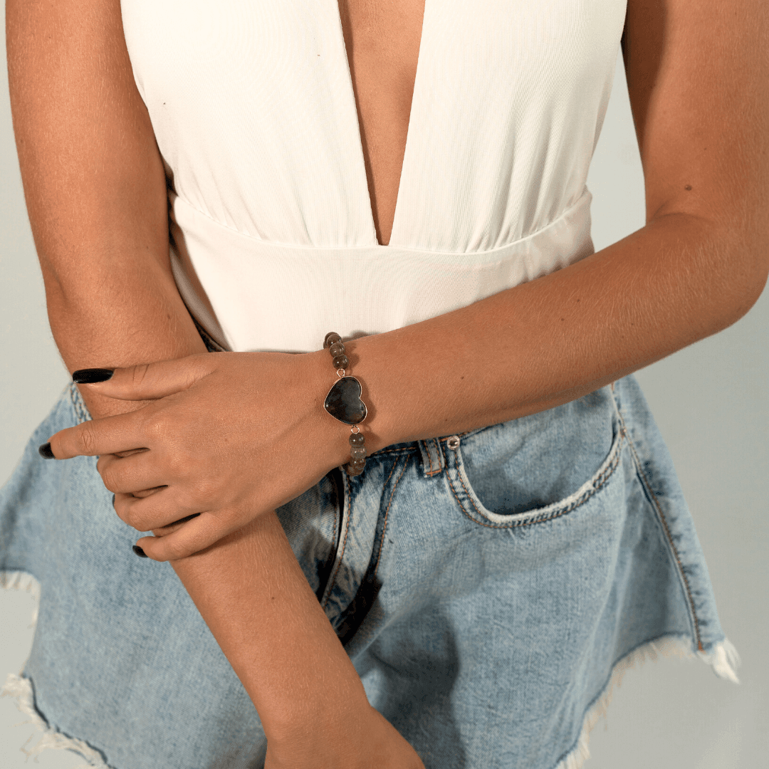 Bracelet Coeur Profond en Perles de Labradorite