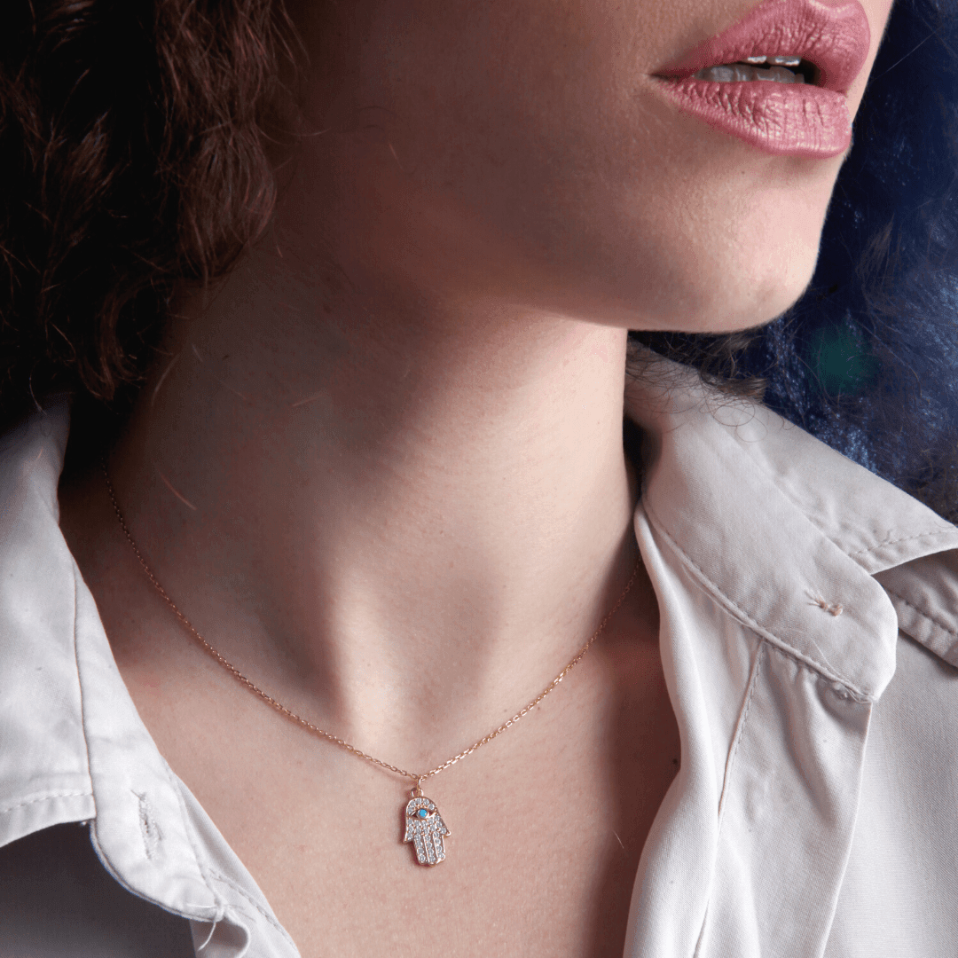Collier Hamsa Abondante Prospérité en Or et Turquoise